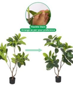 Artificial Rubber Plant, Faux Plant with Flexible Stems, Green Leaves, Simulated Trunk & Pot, Maintenance-Free & Long-Lasting Fake Tree, Waterproof & Odorless Fake Plant for Event Decor (130cm)