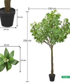 Artificial Jasmine Tree, Tall Potted Ultra-Realistic Faux Trees with Delicate White Flowers & Green Leaves, Fade-Proof, Pet-Friendly & Maintenance-Free Fake Plants for Home Office Decor (260CM)