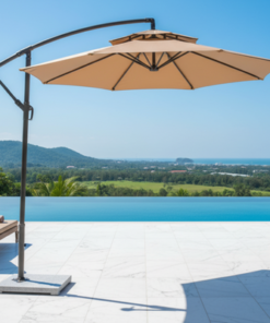 Alternative view of Azure Cantilever Offset Patio Outdoor Umbrella with Rotating Handle Stylish UV-Resistant Canopy (Brown)