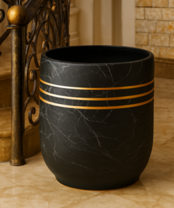 Alternative view of Luxury Black Marble Ceramic Planter Pot with Gold Stripes for Indoor Home & Office Décor (30X30cm)