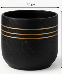 Luxury Black Marble Ceramic Planter Pot with Gold Stripes for Indoor Home & Office Décor (30X30cm)