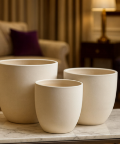 Textured Premium Beige Ceramic Planter Pot (20x23) - Image 4