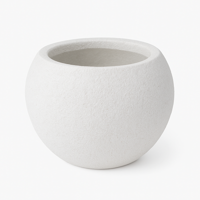 Premium Textured White Fiberglass Planter Pot Round Decorative Indoor & Outdoor Plant Container (Small) - Image 3