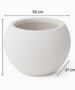 Premium Textured White Fiberglass Planter Pot Round Decorative Indoor & Outdoor Plant Container (Big) - Image 4