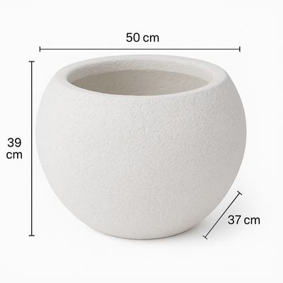 Premium Textured White Fiberglass Planter Pot Round Decorative Indoor & Outdoor Plant Container (Big) - Image 4