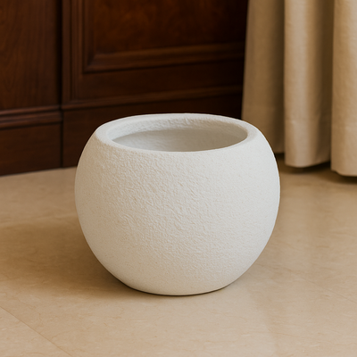 Premium Textured White Fiberglass Planter Pot Round Decorative Indoor & Outdoor Plant Container (Big) - Image 2