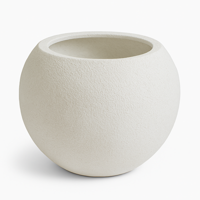 Premium Textured White Fiberglass Planter Pot Round Decorative Indoor & Outdoor Plant Container (Big) - Image 3