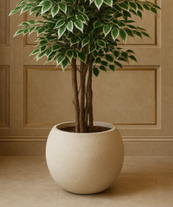 Premium Textured White Fiberglass Planter Pot Round Decorative Indoor & Outdoor Plant Container (Big) - Image 5