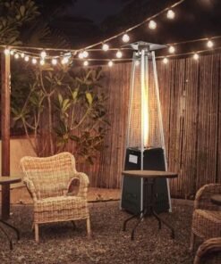 Alternative view of Wooden Twist Pyramid Gas Heater with Wheels, Outdoor Heating Solution with Adjustable Flame (Silver & Black)