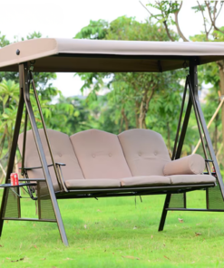 Alternative view of Lushio Relaxation Metal Frame Weatherproof Polyester 3-Seater Swing Attached Cup Holder with Canopy for Outdoor Garden Patio Comfort