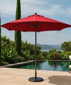 Alternative view of LuxeShade Red Outdoor Patio Round Umbrella with Waterproof Canopy & Steel Frame for Garden, Balcony & Poolside