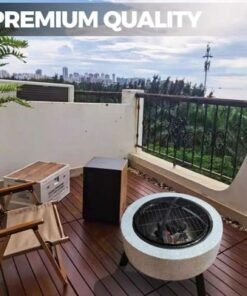MGO Round Movable Fuel Wood or Charcoal with BBQ Grill Outdoor Firepit Durable and Portable for Backyard, Patio & Garden (Light Grey) - Image 3