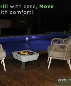 Fire Poker Square Outdoor Firepit MGO with BBQ Grill, Durable Charcoal or Wood-Burning for Backyard, Patio & Garden (Light Grey) - Image 3