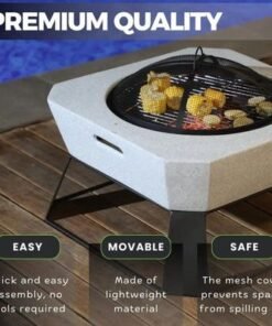Fire Poker Square Outdoor Firepit MGO with BBQ Grill, Durable Charcoal or Wood-Burning for Backyard, Patio & Garden (Light Grey) - Image 5