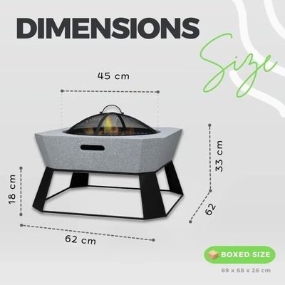 Fire Poker Square Outdoor Firepit MGO with BBQ Grill, Durable Charcoal or Wood-Burning for Backyard, Patio & Garden (Light Grey)