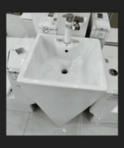 Alternative view of White pedestal basin  dimensions 480x480x830mm