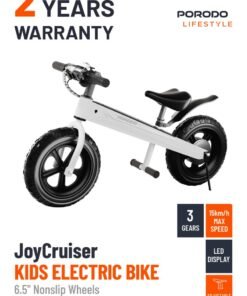 porodo 2600mAh Kids Electric Bike with 3 Gears / Kids Electric Bicycle with 6.5 inch Nonslip Wheels & LED Display / Maximum Speed - 15Km/H / Motor Speed - 165RPM - White