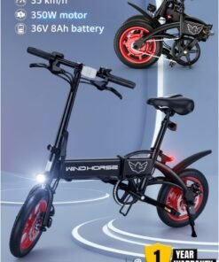 Wind Horse Foldable 2-in-1 Electric Bike and Cycle, 350W Brushless Motor, 35KM/H Speed, 36V 8Ah Battery, 25KM Range, 14-Inch Tires, Lightweight Carbon Alloy Frame – Portable E-Bike for City & Daily Commute
